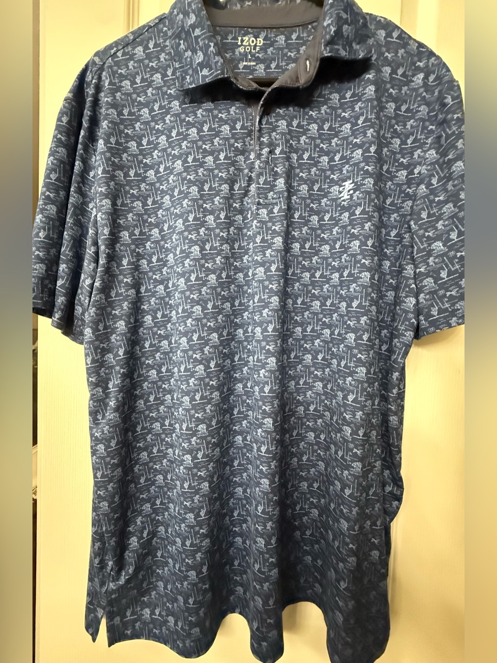 Izod Navy Blue Golf Polo with Subtle Light-Blue Print